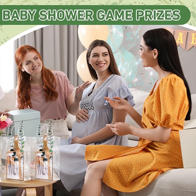 55Pcs Baby Shower Prizes for Game Winners 6 Sets Bamboo Cheese Board Spoon Fork Butter Spreaders Plaid Towel Thank You Card and Gift Bags for Baby Shower Wedding Bridal Shower Favors