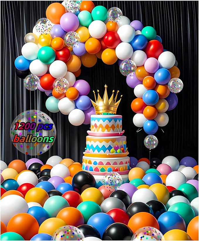 1200 Pcs Balloons Bulk 12 inch Assorted Colors Rainbow Latex Balloon 12 Colors, for Wedding, Graduation, Birthday Party Various Event Decorations