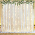 10x10ft White Chiffon Backdrop Curtain with Lights String for Wedding Sheer Tulle Curtain Photo Backdrops Drapes for Baby Shower Birthday Party Home Ceremony Decorations