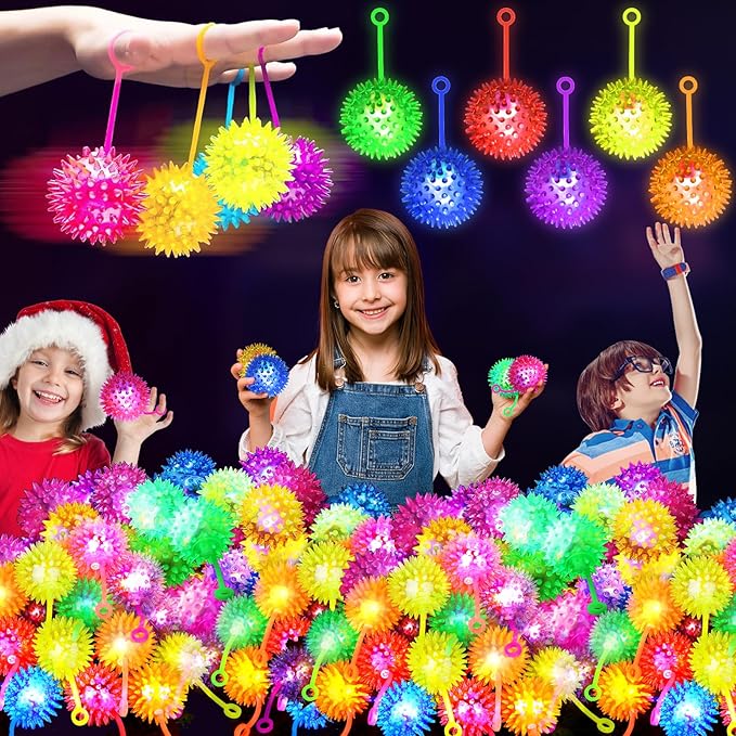 100PCS Light Up LED Bouncy Balls for Toddlers 1-3 Years - Flashing Sensory Toys, Child-Safe Rubber Ball with 6 Colors, Bulk Party Favors & Carnival Prizes for Kids, Stress Relief Toys for Adults