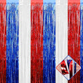 4 Pack 3.2Ft x 9.8Ft Foil Fringe Curtain Backdrop, Red Blue White Metallic Tinsel Foil Fringe Streamers Curtains Background for Photo Booth, Birthday, Wedding, Independence Day Party Decoration