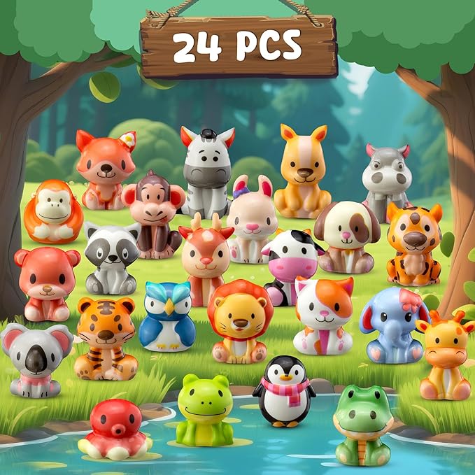 Party Favors for Kids 24PCS Safari Animal Cute Squishy Keychains Toys,Goodie Bag Stuffers, Pinata Stuffers,Birthday Gifts for Boys & Girls,Treasure Chest Prizes,Classroom Prizes for Kids