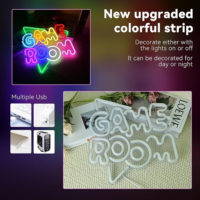 Gameneon Green Game Room Neon Sign Gaming Led Signs for Gamer Room Decor Dimmable Gaming Neon Led Wall Art Gamer Gifts for Men, Teen Boys, Kids, Birthday Party Decorations Usb Powered 16.14"X10.24"