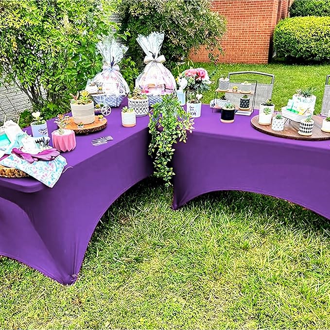 Trlyc 1 Pack 4FT Spandex Table Cloth - 48 x 30 Inch Rectangular Stretch Tablecloth, Wrinkle Resistant Scretch Table Cover for Wedding, Party, Banquet, Picnic, Outdoor Decoration (1Pcs,Purple)