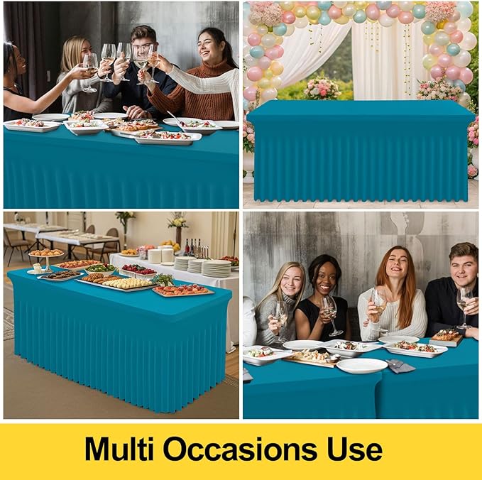 Smiry Spandex Tablecloth 2 Pack, Elastic Fitted Stretch Tablecloth for 8FT Rectangle Tables, Waterproof Washable Table Cover Skirt for Outdoor, Wedding, Banquet & Parties (Turquoise, 96Lx30Wx30H Inch)