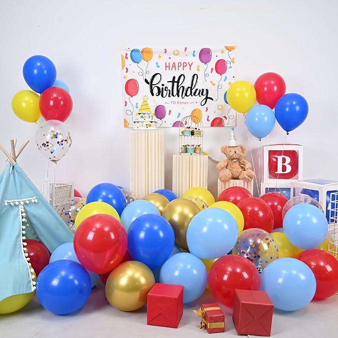 Carnival Circus Balloon Kit, 60PCS 12 Inches Red Yellow Blue Balloons Carnival Helium Balloon with Confetti Latex Balloons for Kids Boys Baby Shower Birthday Party Decoration Supplies