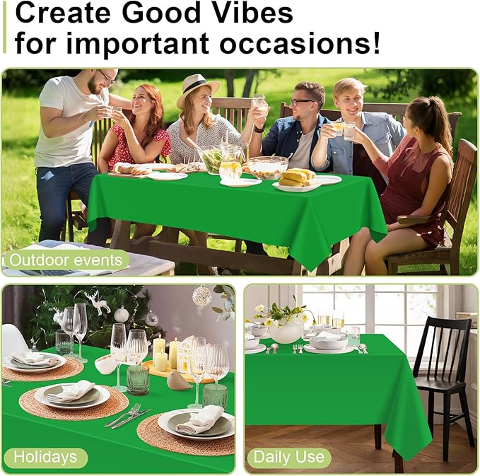QIKSION Green Plastic Table Cloth Disposable 12 Pack, 54 x 108 Inch Tablecloths for St Patricks Day, Birthday Party, Christmas Decorations, Rectangle Table Cover