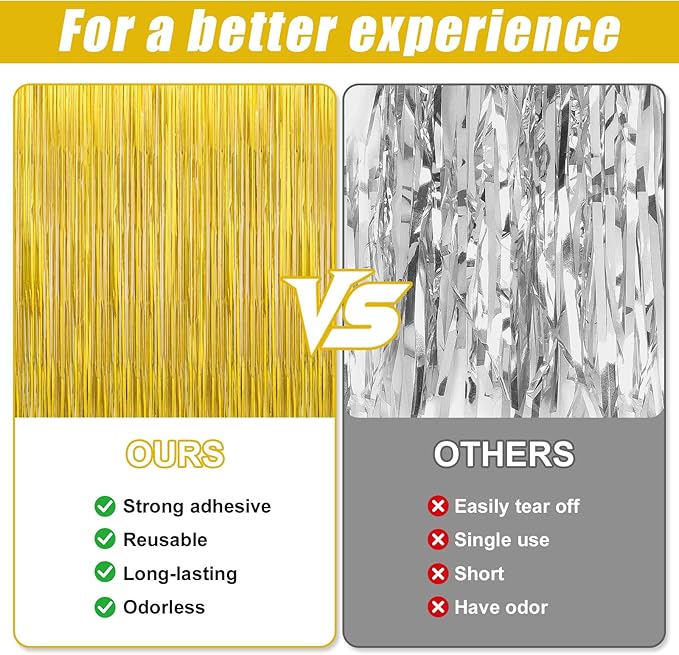 6 Pack Gold Foil Fringe Curtains Streamers Party Decorations 3.3 x 8.2 ft, Gold Tinsel Curtain Fringe Backdrop for Parties, Door Fringe Birthday Streamers, Photo Booth Backdrops, Party Decor