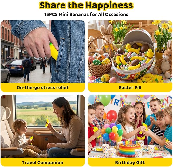 LovesTown 30PCS Banana Stress Toys, Squeeze Toys Mini Stretchy Fidget Balls Banana Stress Balls for Relief Kids Adults Party Favors