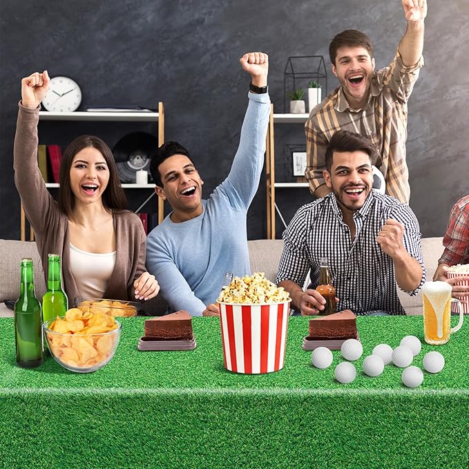 54 x 108 Inch Grass Party Tablecloths Disposable Plastic Green Table Cover for Golf Birthday Party Hole in One Decorations Outdoor Indoor Supplies