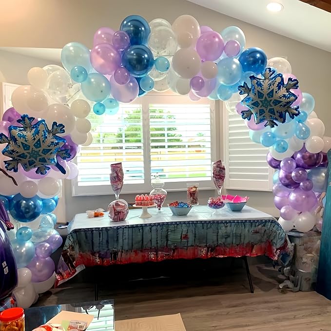 Winter Balloon Garland Arch Kit, 103Pcs Pearl Purple Blue White Metallic Silver Snowflake Latex Balloons Garland for Christmas Winter Wonderland Theme Princess Birthday Baby Shower Party Decorations