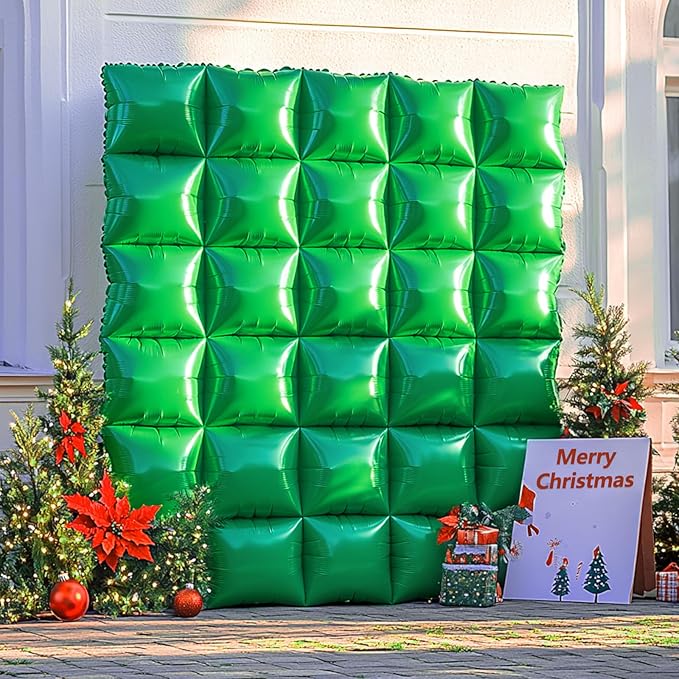 NISOCY 36PCS Green Square Foil Balloons Wall Backdrop Double Sided Green Christmas Balloons Tunnel Arch Kit for Baby Shower Birthday Anniversary Summer Party Decoration