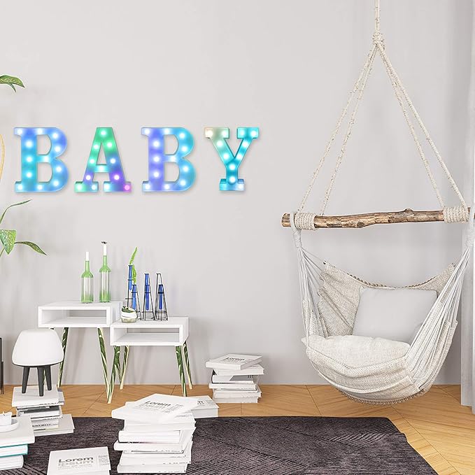 Foaky Colorful LED Letter Lights with Remote,Marquee Light Up Letters Sign for Night Light Wedding/Birthday Party Battery Powered Christmas Lamp Home Bar Decoration(V)