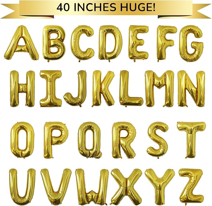 Letter Balloons Gold Party Balloon - 40 Inch Large Gold Letter N Balloon, Letter Balloon Birthday Decorations, Balloon for Women Men Anniversary Party Decorations Supplies
