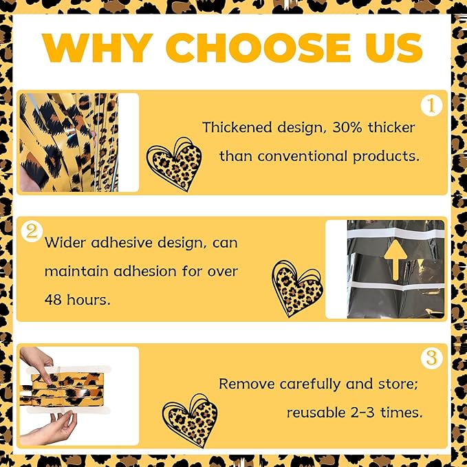 2 Pack Cheetah Print Birthday Decorations, Leopard Party Decorations, Jungle Safari Bachelorette Foil Backdrop 3.3×6.6ft Thickened Fringe Curtains for Photo Booth & Party Entrance