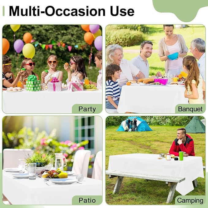 misaya 8 Packs Disposable Plastic Table Cloth, 54 x 108 Inch Waterproof Rectangle Tablecloth, Leakproof & Sturdy Decorative Table Covers for Easter, Picnic, Party and Outdoor, White