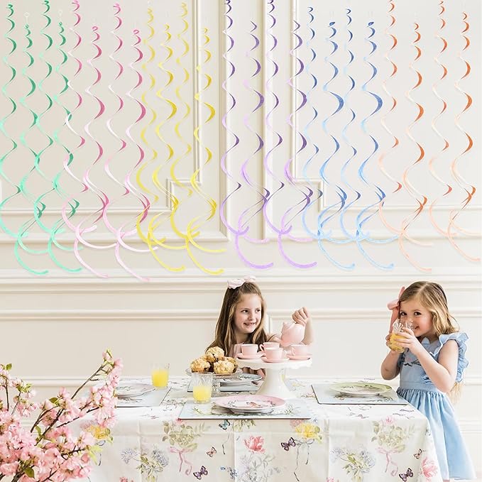 36 Pcs Pastel Hanging Swirl Decorations Pastel Color Felt Swirl Streamer Spiral Ceiling Decorations Garland for Macaron Colorful Birthday Wedding Baby Shower Easter Party Supplies