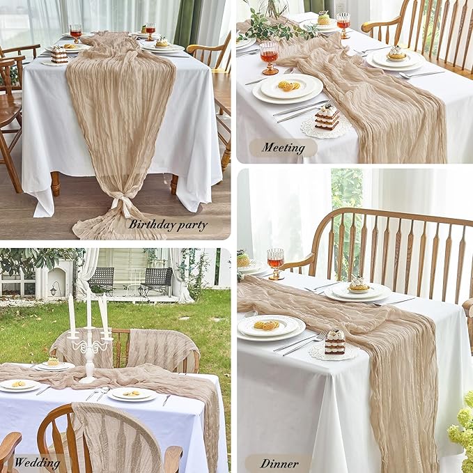 IVAPUPU 6 Pcs Cheesecloth Table Runner - 10ft Nude Easter Spring Boho Gauze Cheese Cloth Table Runners for Baby Shower Decoration Wedding Party Garden Farmhouse Decor