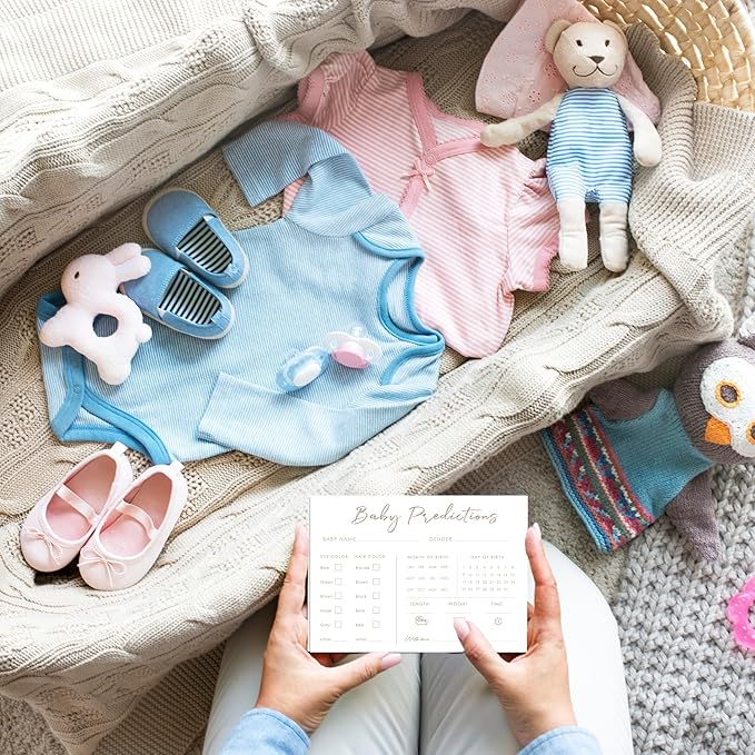 Baby Predictions and Advice Cards, 5" x 7" Minimalism Baby Shower Predictions Cards, Daily Party Games & Activities Favors for Newparents - G02