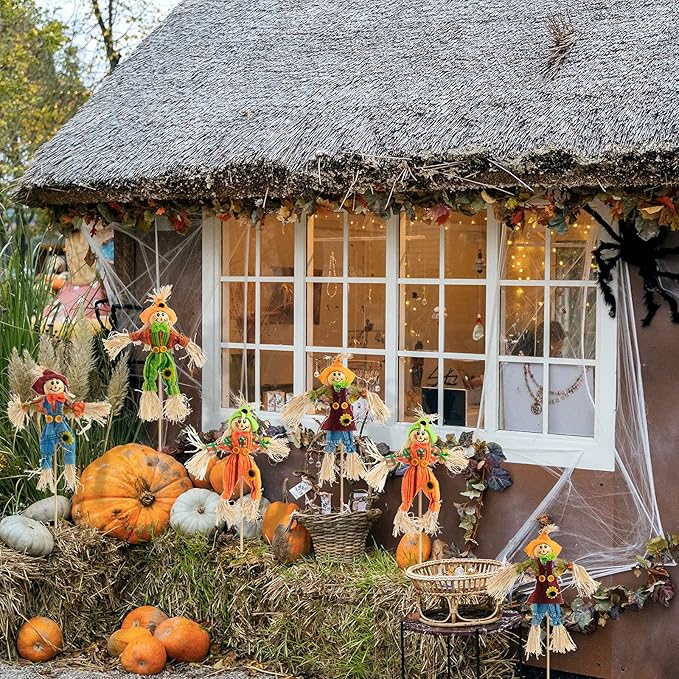 ZAUGONTW 24 PCS Halloween Scarecrow Decoration Outdoor, Fall Harvest Scarecrow Decor, Standing Scarecrows Decorations for Garden, Home, School, Yard, Porch, Thanksgiving Décor