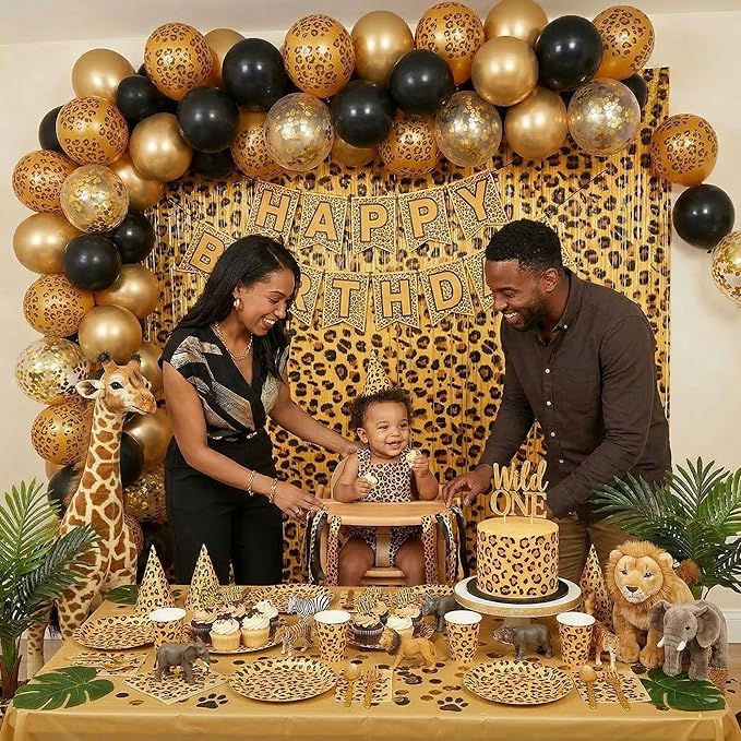 4 Pack Cheetah Print Foil Backdrop, Cheetah Print Birthday Decorations, Leopard Jungle Safari Bachelorette Backdrop 3.3×6.6ft Thickened Fringe Curtains for Photo Booth & Party Entrance