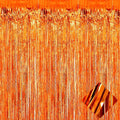 4 Pack 3.2Ft x 8.2Ft Orange Foil Fringe Curtain Backdrop, Metallic Tinsel Foil Fringe Streamers Curtains Background for Photo Booth, Birthday, Wedding, Disco, Bachelorette, Christmas Party Decoration