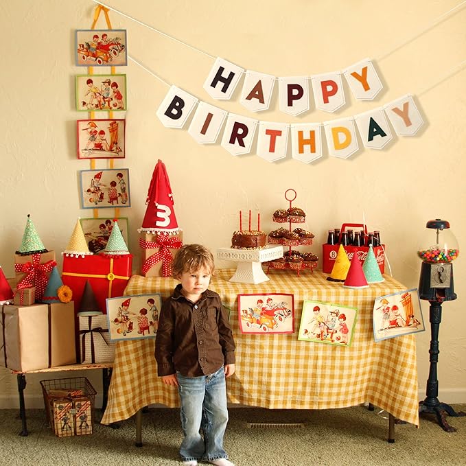 Boho Felt Happy Birthday Banner - Bohemian Birthday Party Decorations,Boy Girl Birthday Felt Banner,Boho Happy Birthday Garland, Window Door Mantels Easy To Hang Decor