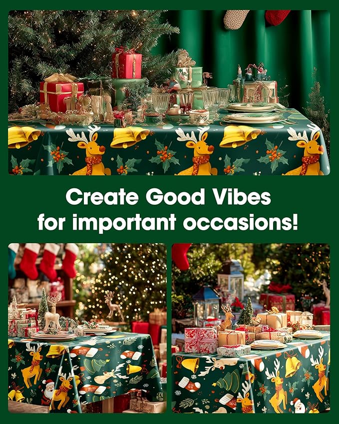 Pureegg Plastic Table Cloth Disposable 8 Pack, 54 x 108 Inch Rectangle Tablecloths, Sturdy Leakproof Plastic Covers for Party, Picnic, Wedding, Winter & Xmas Decoration, Christmas Green