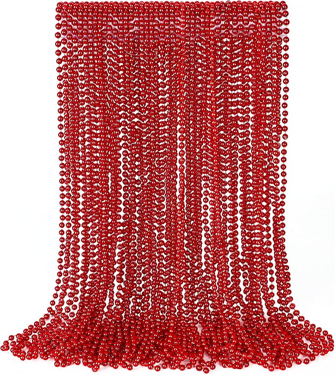30PCS Beads Necklace, Red Valentines Necklace Stuff Party Favors, 33" Red Necklaces Festival Parade Throw Accessories for Wedding Birthday Valentines Mardi Gras Christmas Celebrations Decorations