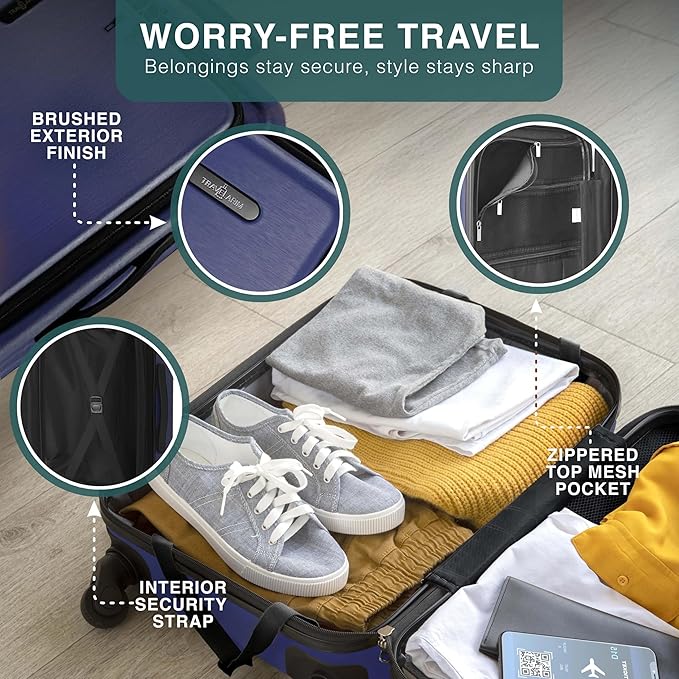 TRAVELARIM Luggage Sets 2 Piece, 20 Inch Carry on Luggage and 28 Inch Suitcases with Wheels Spinner, Durable Hard Shell Suitcase Set, Expandable Travel Suitcase, Navy