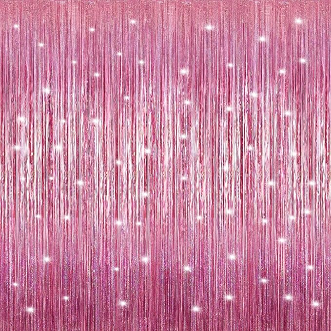 Crosize 2 Pack 3.3 x 9.9 ft Bright Laser Glitter Foil Fringe Curtains Party Decorations, Tinsel Curtain Backdrop for Valentine‘s Day Parties, Door Streamers, Glitter Streamer Backdrop for Birthday