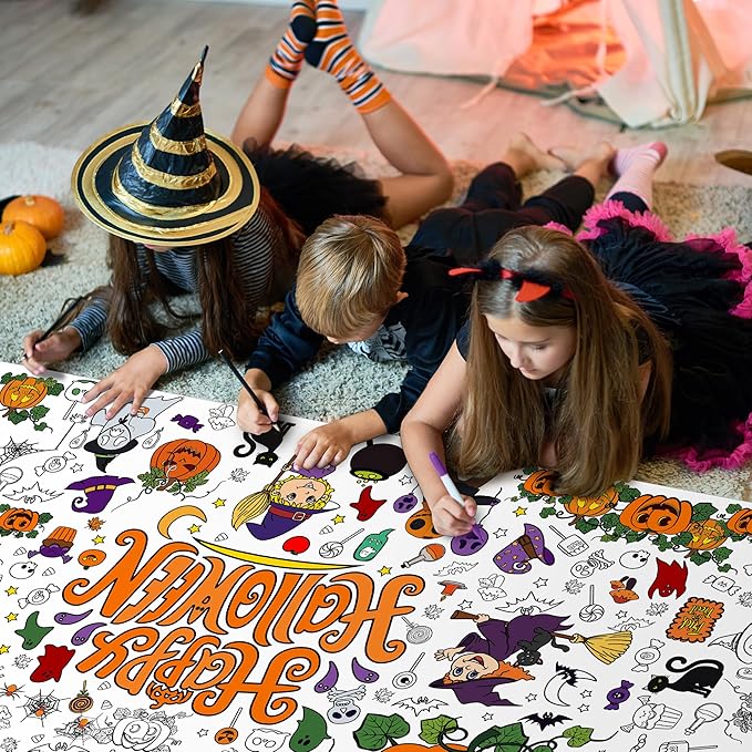 OHOME Halloween Giant Coloring Poster/Tablecloth-Halloween Crafts for Kids-30 x 72 Inches Jumbo Paper Coloring Banner Gifts for Kids Activities Games Toys Party Favors- Halloween Party Decorations