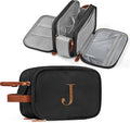 YOOLIFE Mens Travel Bag Toiletry, Makeup Bags for Women, Dopp Kit Men, Personalized Gifts for Women Men, Initial Black Toiletry Bag Water Resistant Travel Essentials Birthday Gifts Letter J Black