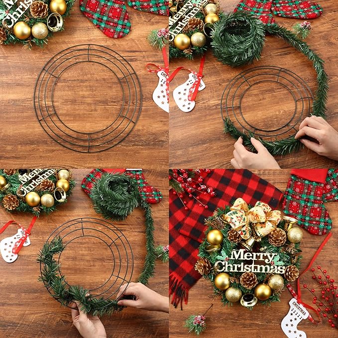 Patelai 12 Pieces 14 Inch Metal Wreath Frame Dark Green Wire Round Wreath Rings Wire Garland Frame for Home Easter Party Decor DIY Crafts Supplies
