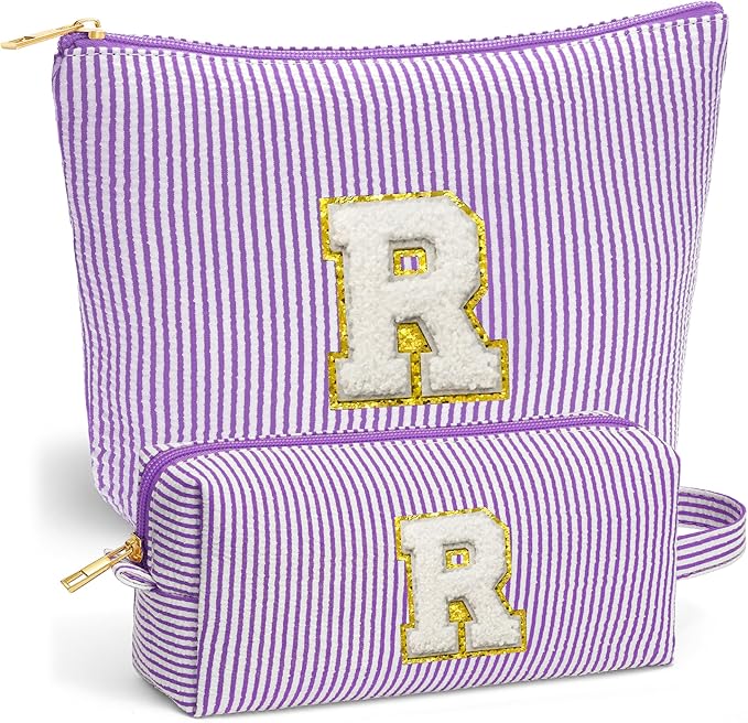 Initial Makeup Bag for Women - Toiletry Bag, Portable Cosmetic Bag Make up Kit Pouch | Travel Essentials Cute Makeup Bag Birthday Gifts for Women, Purple Letter R