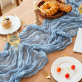 FEXIA Dusty Blue Cheesecloth Table Runner Boy Baby Shower Wedding Decorations Spring Gauze Table Runner for Bridal Shower Party Winter Wonderland Decoration 35x120 Inches