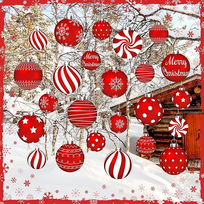 Huwena 24 Pcs Christmas Decorations Outdoor Christmas Hanging Ornaments Peppermint Candy Yard Signs Double Sided Lawn Decorations Peppermint Ornaments for Xmas(Red)