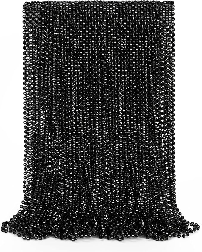 24PCS Black Bead Necklace, Halloween Black Bead Necklaces Stuff Accessories, 33" Mardi Gras Beads Necklace Costume, Festival Parade Throw for Halloween Wedding Party Events Supplies Decorations