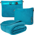 PAVILIA Travel Blanket Pillow, Soft Airplane Blanket 2-IN-1 Combo Set, Plane Blanket Compact Packable, Flight Essentials Car Pillow, Travelers Gifts Accessories Luggage Backpack Strap, 60x43 Teal Blue