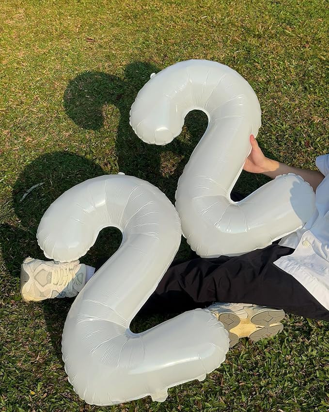 40 Inch White Number 8 Balloon, Giant 8 Number Balloons for 8th Birthday Decorations, Party Supplies for Baby Boy Girl, White Party Decor