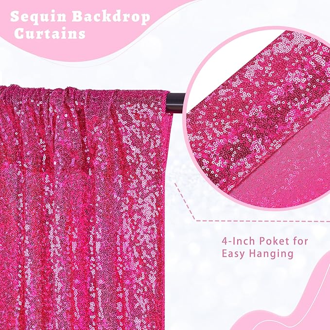 B-COOL Fuchsia Sequin Backdrop Curtains Hot Pink Glitter Backdrop 2 Panels 2ftx8ft Girls Party Backdrop Fabric for Sweetheart Birthday Wedding Party Decorations