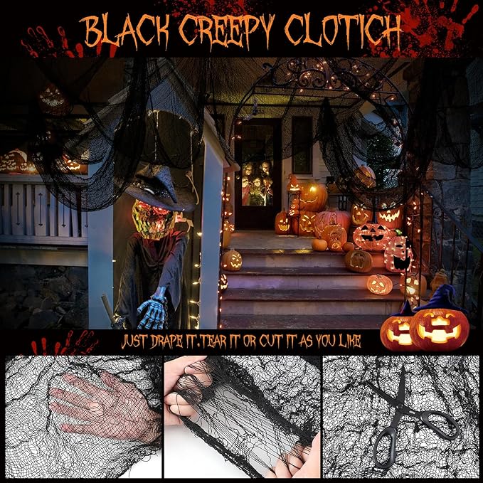 80 x 400 Halloween Decorations Creepy Cloth Indoor Outdoor, Scary Gauze Halloween Party Decorations, Spooky Home Decor Supplies for Table Tree Garden Doorway Haunted House Yard Skeleton (1PCS White)