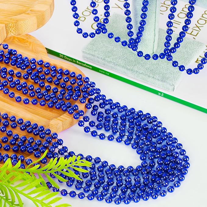 15PCS Blue Bead Necklace, 4th of July Beads Necklaces Accessories, 33" Festival Party Parade Throw Beads Necklace Costume, Blue Beaded for Wedding Birthday Gender Reveal Party Supplies Decorations