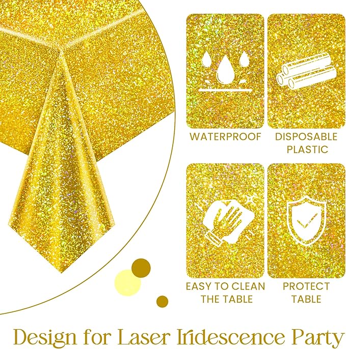 Sparkling Pink & Gold Holographic Laser Tablecloth - Shimmering, Waterproof, Easy to Clean - Ideal for Bachelorette, Birthday, Wedding, and Anniversary Party Decorations