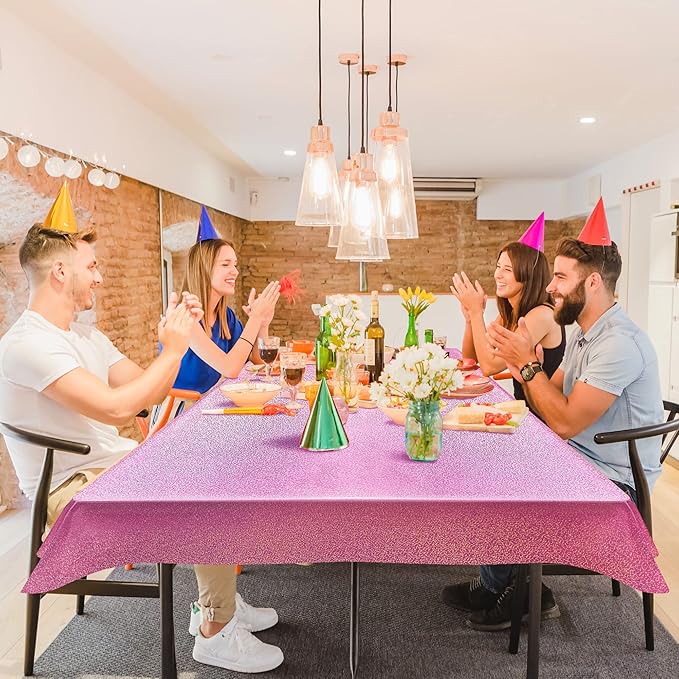 2 pcs Pink Holographic Plastic Tablecloths Laser Table Covers 40" x 108" Foil Disposable Table Cloths for Party Birthday Wedding Christmas Holiday Party Decorations
