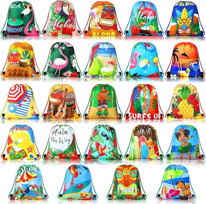 Marsui 24 Pcs Hawaiian Party Favor Drawstring Bags Gift Goodie Candy Favors Bags for Birthday Party Supplies