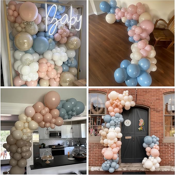 Gender Reveal Balloon Arch Kit 115Pcs Dusty Blue Blush Balloons Garland Boho Retro Peach Cream Orange Ivory White Sand Birthday Party Balloons for Boys or Girls Baptism Baby Bridal Shower Decorations