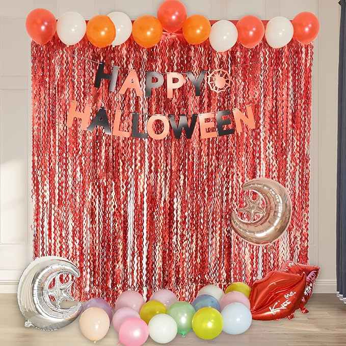 4 Pack Red Streamers Party Decorations - 3.3x6.6ft Foil Curtain Background for Birthday Decorations | Wedding | Halloween | Christmas Party Decoration | Red Tinsel Backdrop