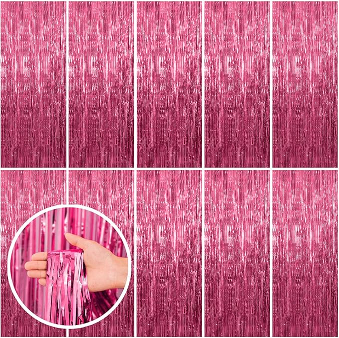 10 Pack Pink Backdrop Party Decorations Tinsel Curtain Party Backdrop Foil Fringe Birthday Decorations Photo Booth Streamer Backdrop Pink Theme Bachelorette Graduation Party Decorations