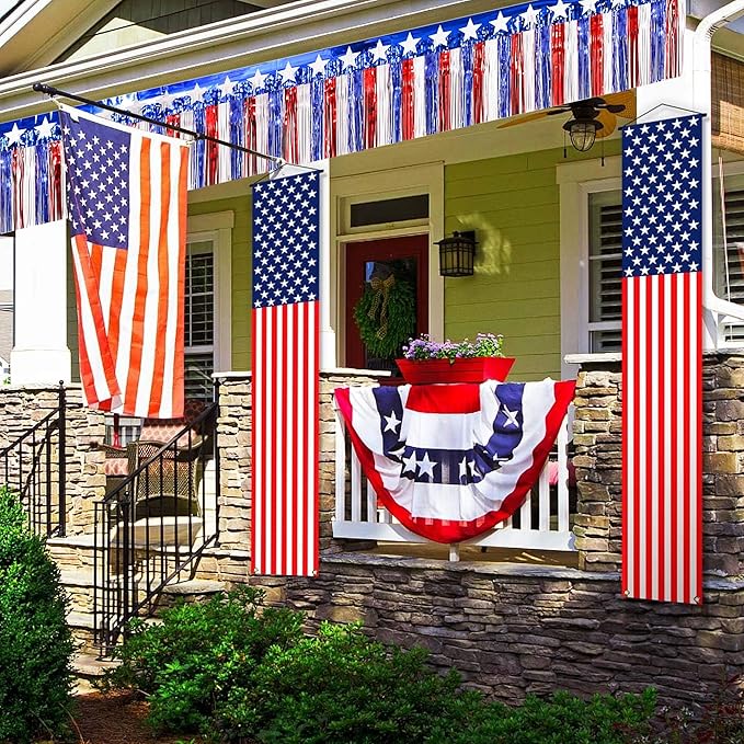 4th of July Decorations 2 Packs 39 Feet Metallic Banner Foil Fringe Garland, Red White and Blue Tinsel Streamers Hanging Backdrop American Flag Star for Parade Floats Memorial Day Patriotic Party